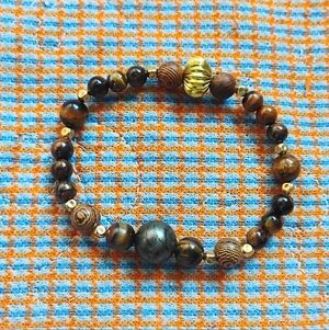 Handmade Tiger Eye and Pyrite Bracelet
